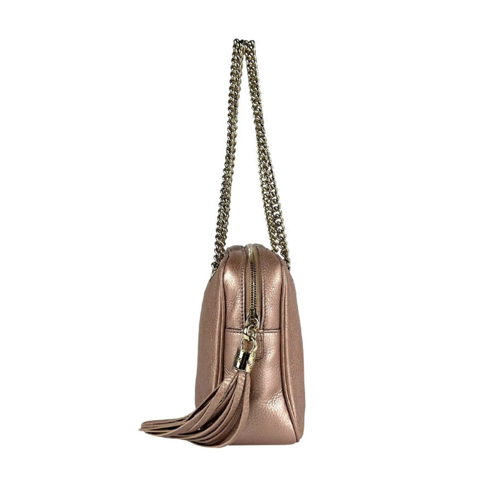 Gucci Beige Soho Metallic Leather Bag Pink Shoulder Tan Pink